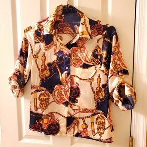 Women's chain print button down shirt